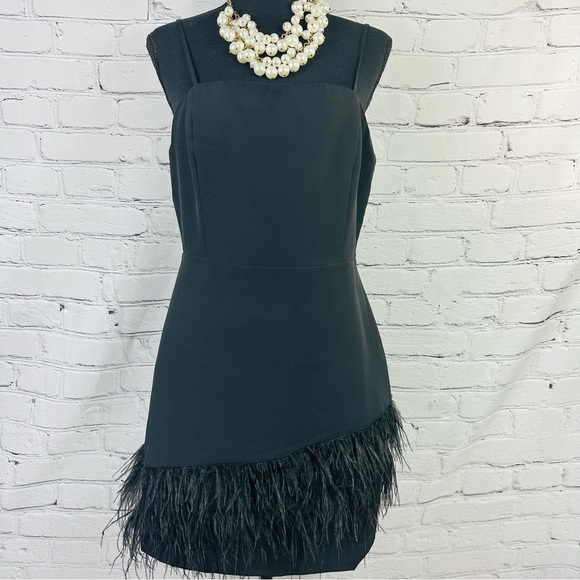 SAM EDELMAN SPAGHETTI ASYMMETRICAL FEATHER BLACK DRESS SIZE 8 - Picture 6 of 16